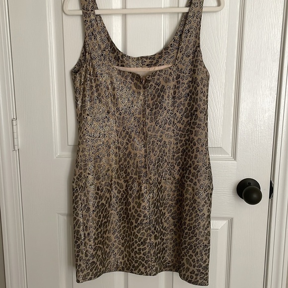 Vintage 80s Leather Cedars Shift Dress 8 Animal Leopard Print - Picture 3 of 14